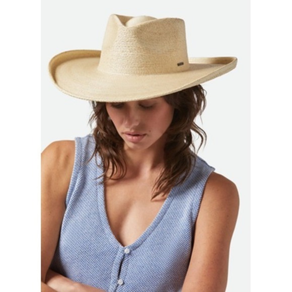 Brixton Hat Cowboy Womens Small Beige Straw Wide Brim UPF 50 Sun Adjustable